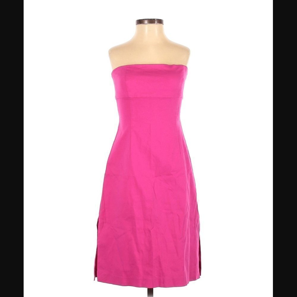Theory Mini Dress 4 Bodycon High Slit Strapless Hot Pink Barbie Cocktail Party